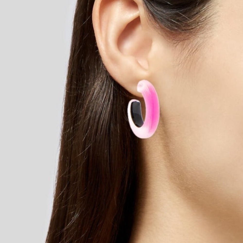 Alexis Bittar Pink Neon Lucite Small Hoop Earring